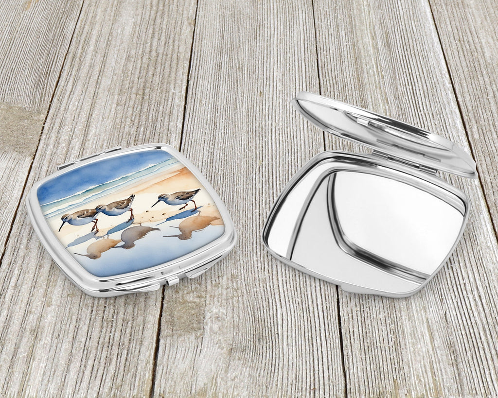 Sandpipers Coastal Reflection Watercolor Compact Mirror Decorative Travel Makeup Mirror for Women Girls Gifts Pocket Makeup Mirror Folding Handheld