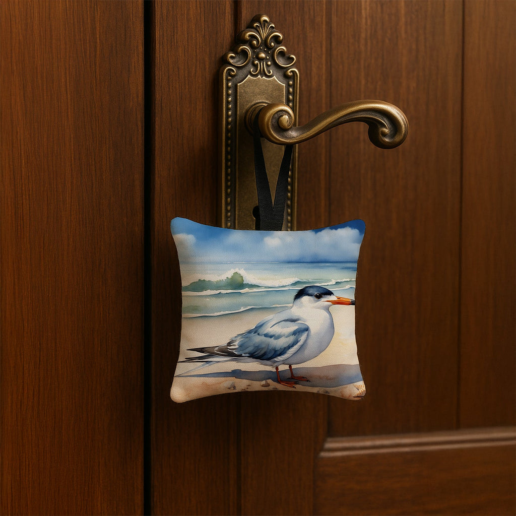Tern Resting on Beach Shore Watercolor Hanging Square Fabric Ornament 3.5 × 3.5 Decorative Door-Knob & Tree Hanger, Soft Fabric