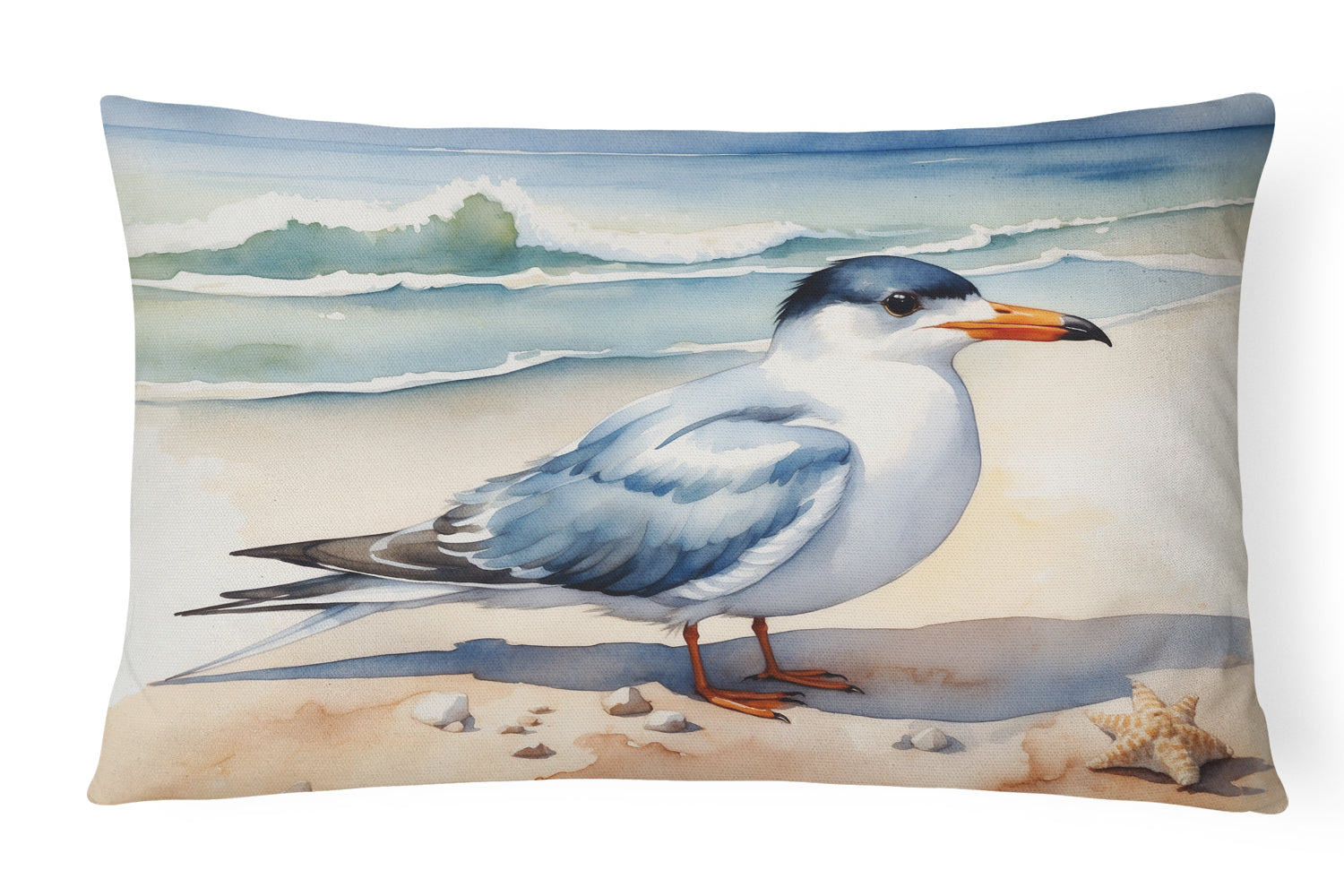 Tern Resting on Beach Shore Watercolor Decorative Throw Pillow 12x16 Indoor Outdoor Accent Cushion, Fabric Cover with Insert for Sofa, Bed, Porch & Living Room