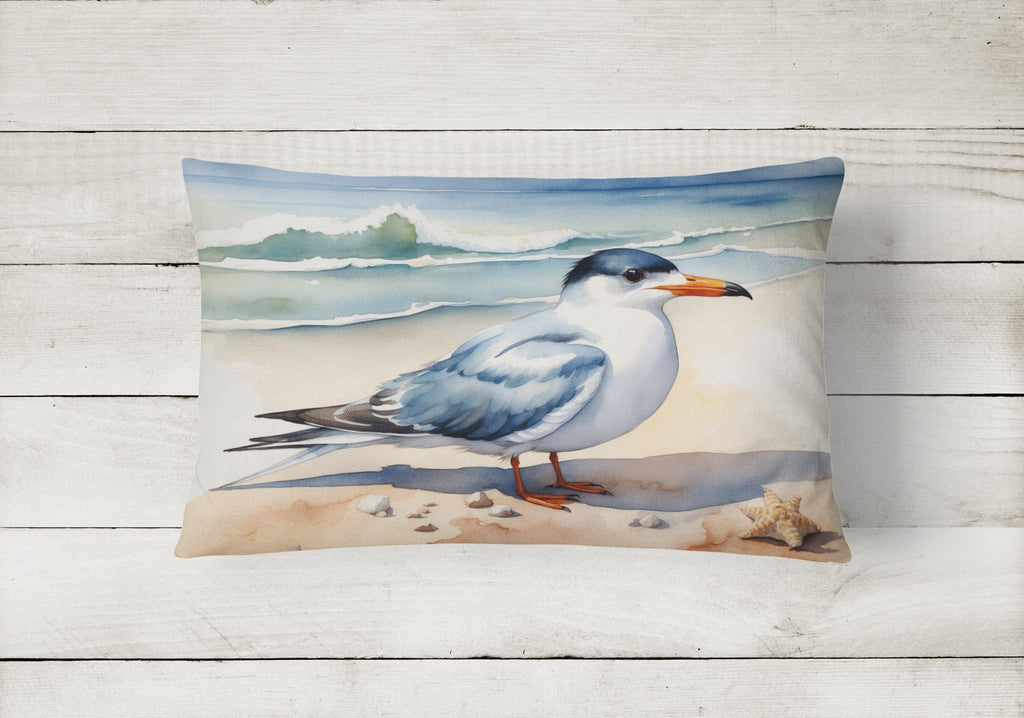 Tern Resting on Beach Shore Watercolor Decorative Throw Pillow 12x16 Indoor Outdoor Accent Cushion, Fabric Cover with Insert for Sofa, Bed, Porch & Living Room