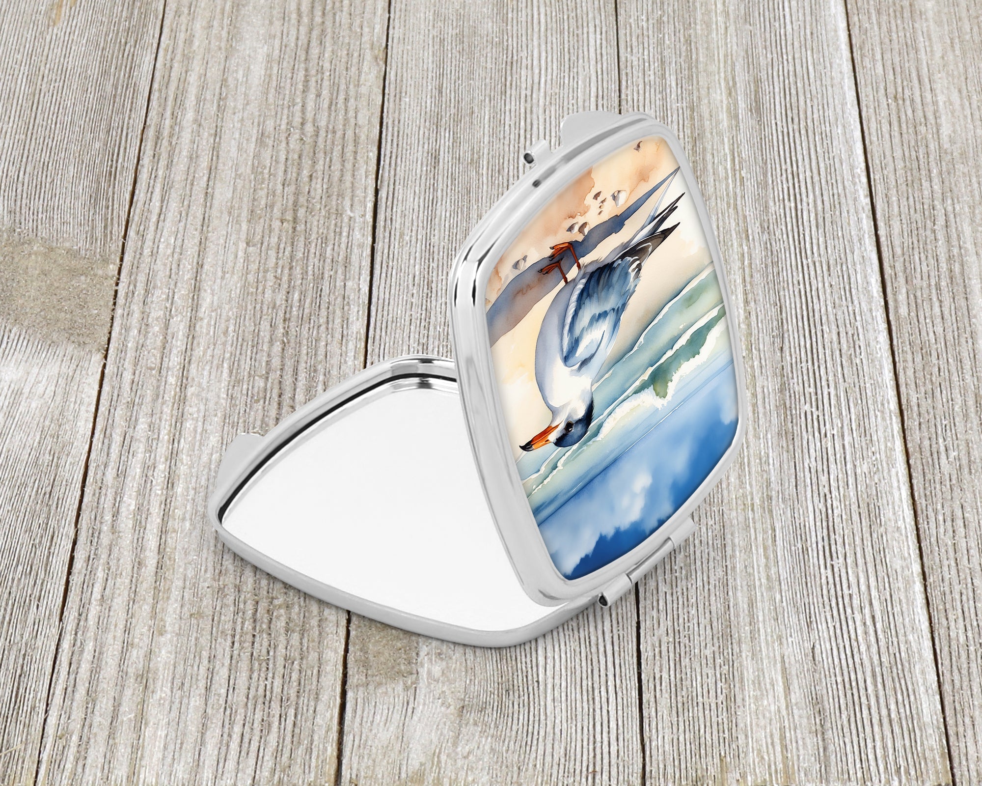 Tern Resting on Beach Shore Watercolor Compact Mirror Decorative Travel Makeup Mirror for Women Girls Gifts Pocket Makeup Mirror Folding Handheld