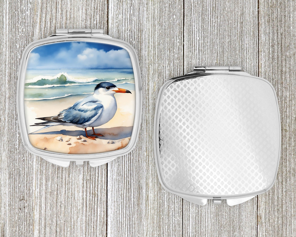 Tern Resting on Beach Shore Watercolor Compact Mirror Decorative Travel Makeup Mirror for Women Girls Gifts Pocket Makeup Mirror Folding Handheld