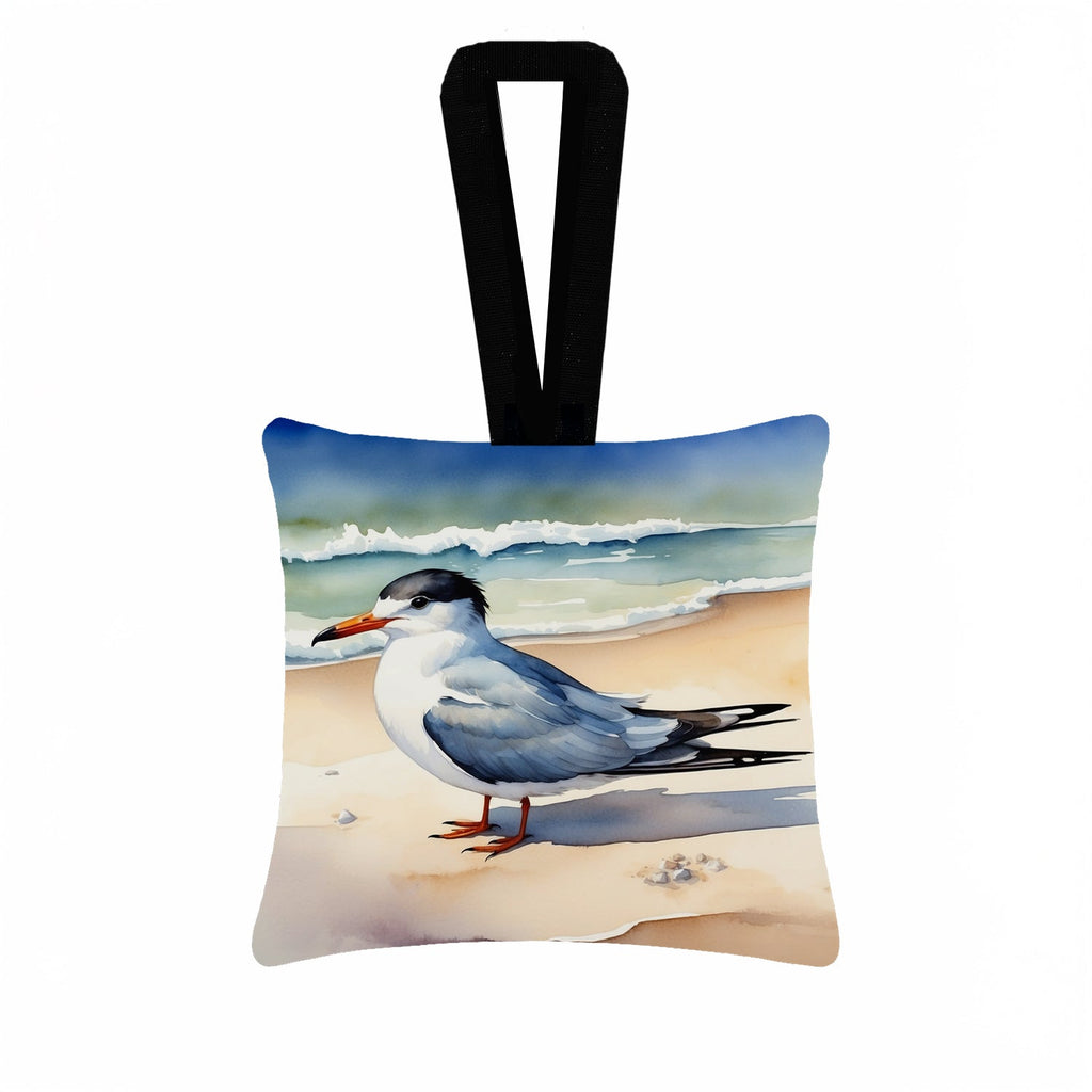 Tern Resting on Sandy Beach Watercolor Hanging Square Fabric Ornament 3.5 × 3.5 Decorative Door-Knob & Tree Hanger, Soft Fabric