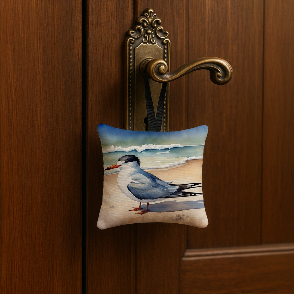 Tern Resting on Sandy Beach Watercolor Hanging Square Fabric Ornament 3.5 × 3.5 Decorative Door-Knob & Tree Hanger, Soft Fabric