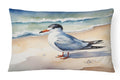 Tern Resting on Sandy Beach Watercolor Decorative Throw Pillow 12x16 Indoor Outdoor Accent Cushion, Fabric Cover with Insert for Sofa, Bed, Porch & Living Room