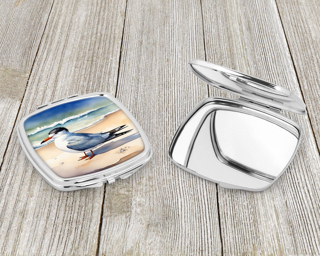 Tern Resting on Sandy Beach Watercolor Compact Mirror Decorative Travel Makeup Mirror for Women Girls Gifts Pocket Makeup Mirror Folding Handheld
