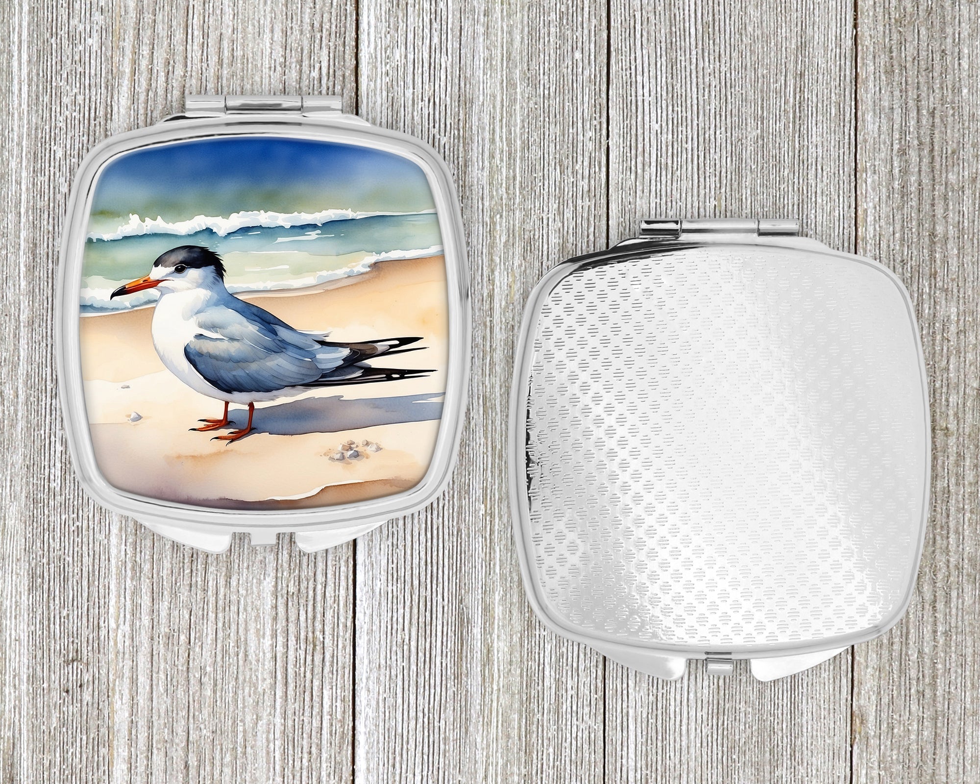 Tern Resting on Sandy Beach Watercolor Compact Mirror Decorative Travel Makeup Mirror for Women Girls Gifts Pocket Makeup Mirror Folding Handheld