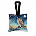 Owl on Tree by Moonlight Coastal Watercolor Hanging Square Fabric Ornament 3.5 × 3.5 Decorative Door-Knob & Tree Hanger, Soft Fabric