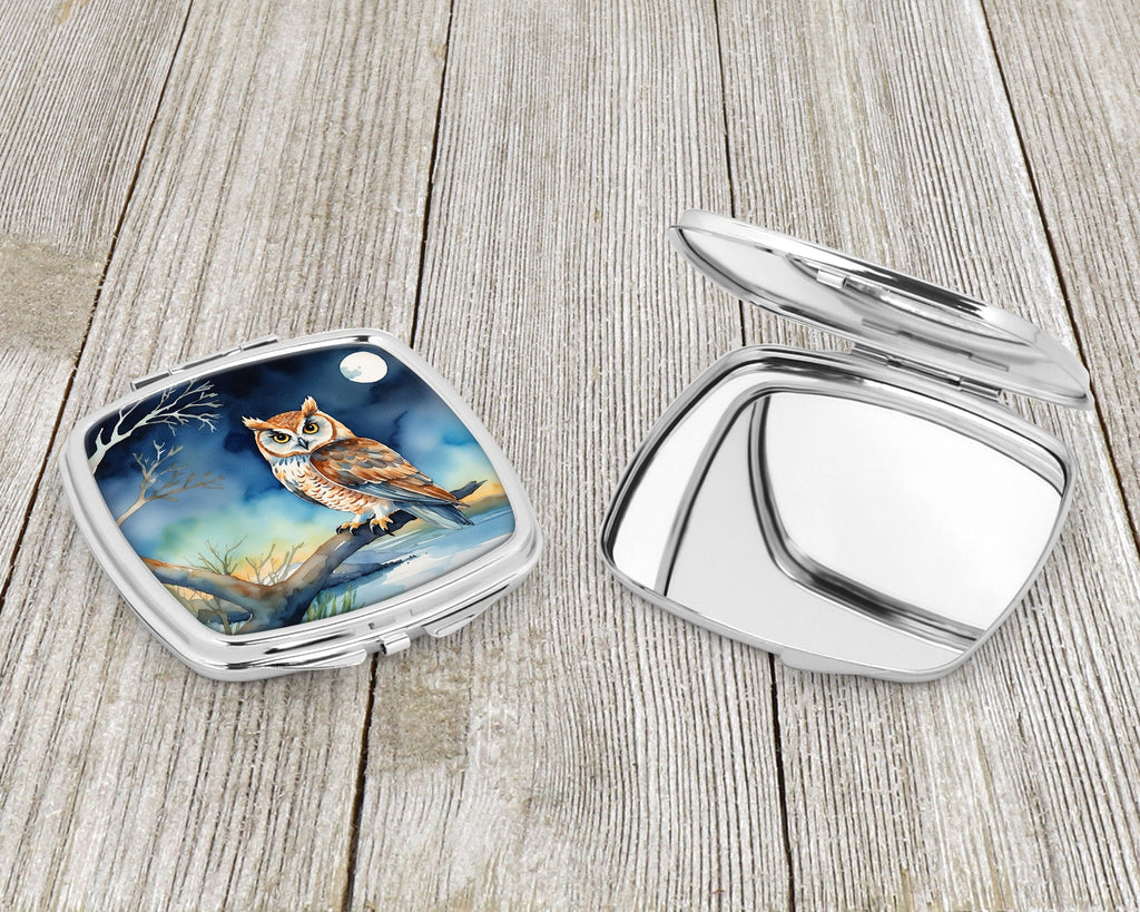 Owl on Tree by Moonlight Coastal Watercolor Compact Mirror Decorative Travel Makeup Mirror for Women Girls Gifts Pocket Makeup Mirror Folding Handheld
