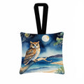 Owl by Moonlit Ocean Watercolor Hanging Square Fabric Ornament 3.5 × 3.5 Decorative Door-Knob & Tree Hanger, Soft Fabric