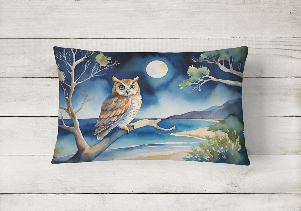 Owl by Moonlit Ocean Watercolor Decorative Throw Pillow 12x16 Indoor Outdoor Accent Cushion, Fabric Cover with Insert for Sofa, Bed, Porch & Living Room