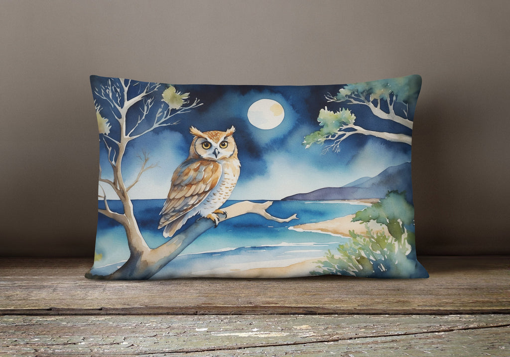 Owl by Moonlit Ocean Watercolor Decorative Throw Pillow 12x16 Indoor Outdoor Accent Cushion, Fabric Cover with Insert for Sofa, Bed, Porch & Living Room