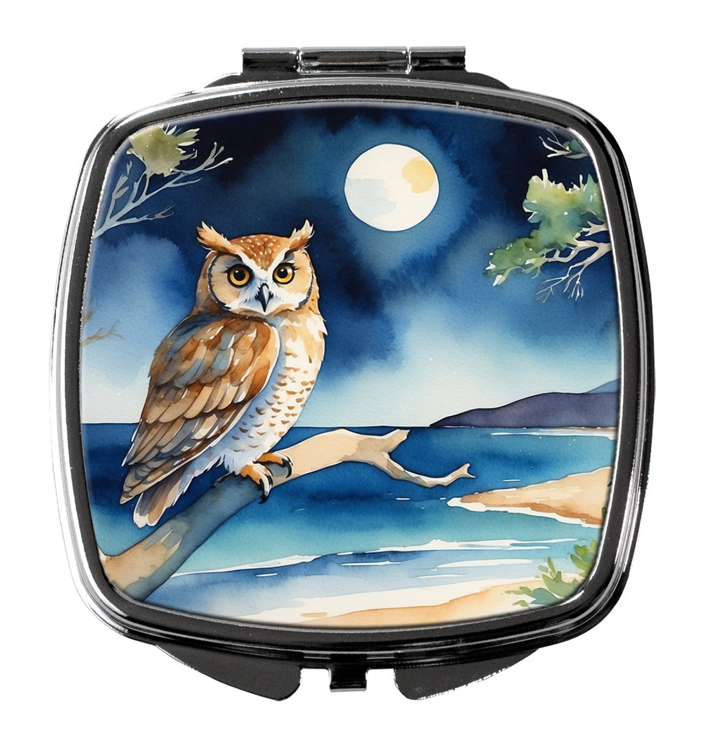 Owl by Moonlit Ocean Watercolor Compact Mirror Decorative Travel Makeup Mirror for Women Girls Gifts Pocket Makeup Mirror Folding Handheld
