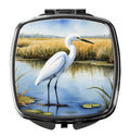 Snowy Great Egret in Marsh Wetland Watercolor Compact Mirror Decorative Travel Makeup Mirror for Women Girls Gifts Pocket Makeup Mirror Folding Handheld