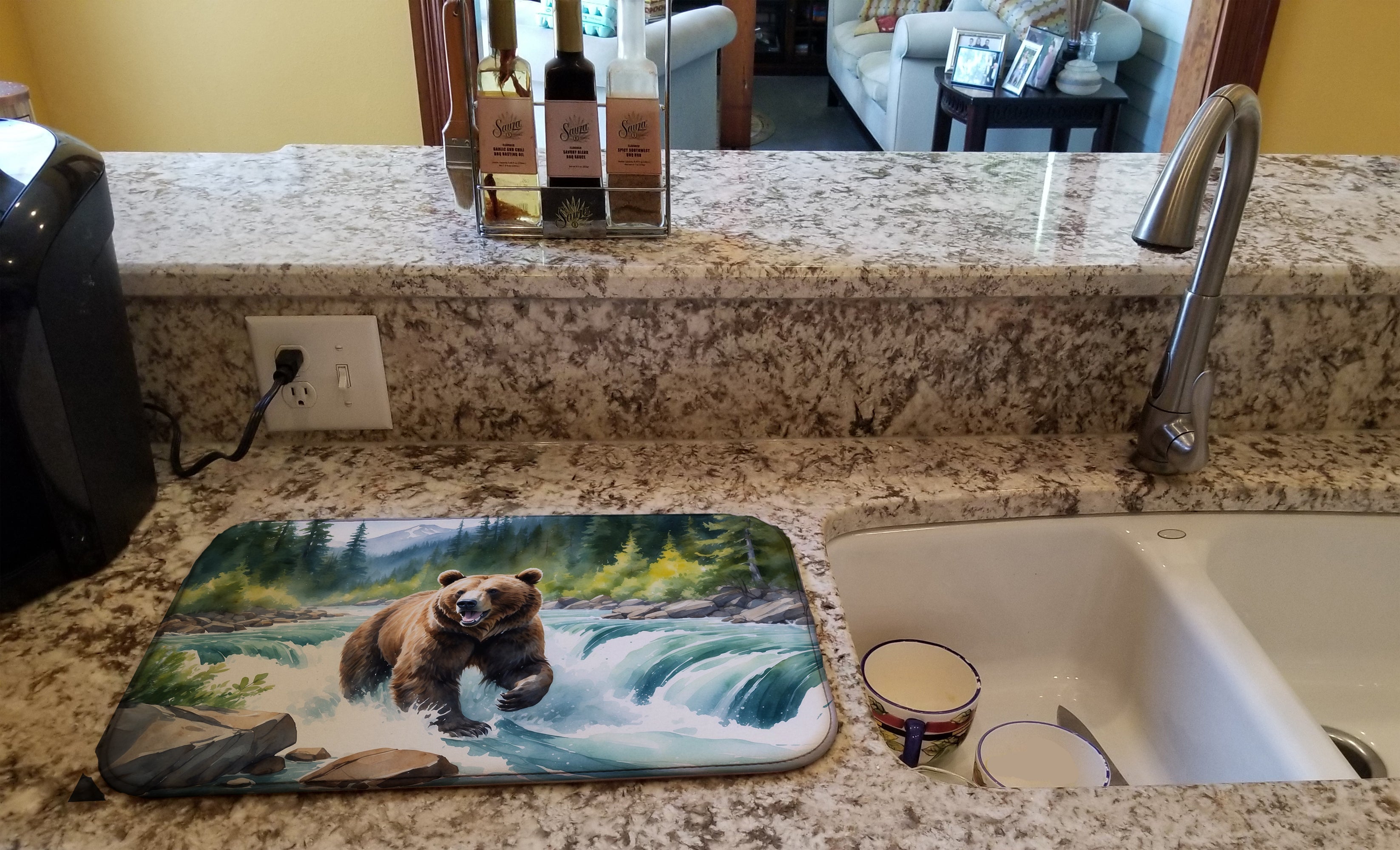 Alaskan Wilderness Grizzly Bear Dish Drying Mat Absorbent Dish Drying Mat Pad for Kitchen Counter Dish Drainer Mat for Countertop, 14 x 21", Multicolor