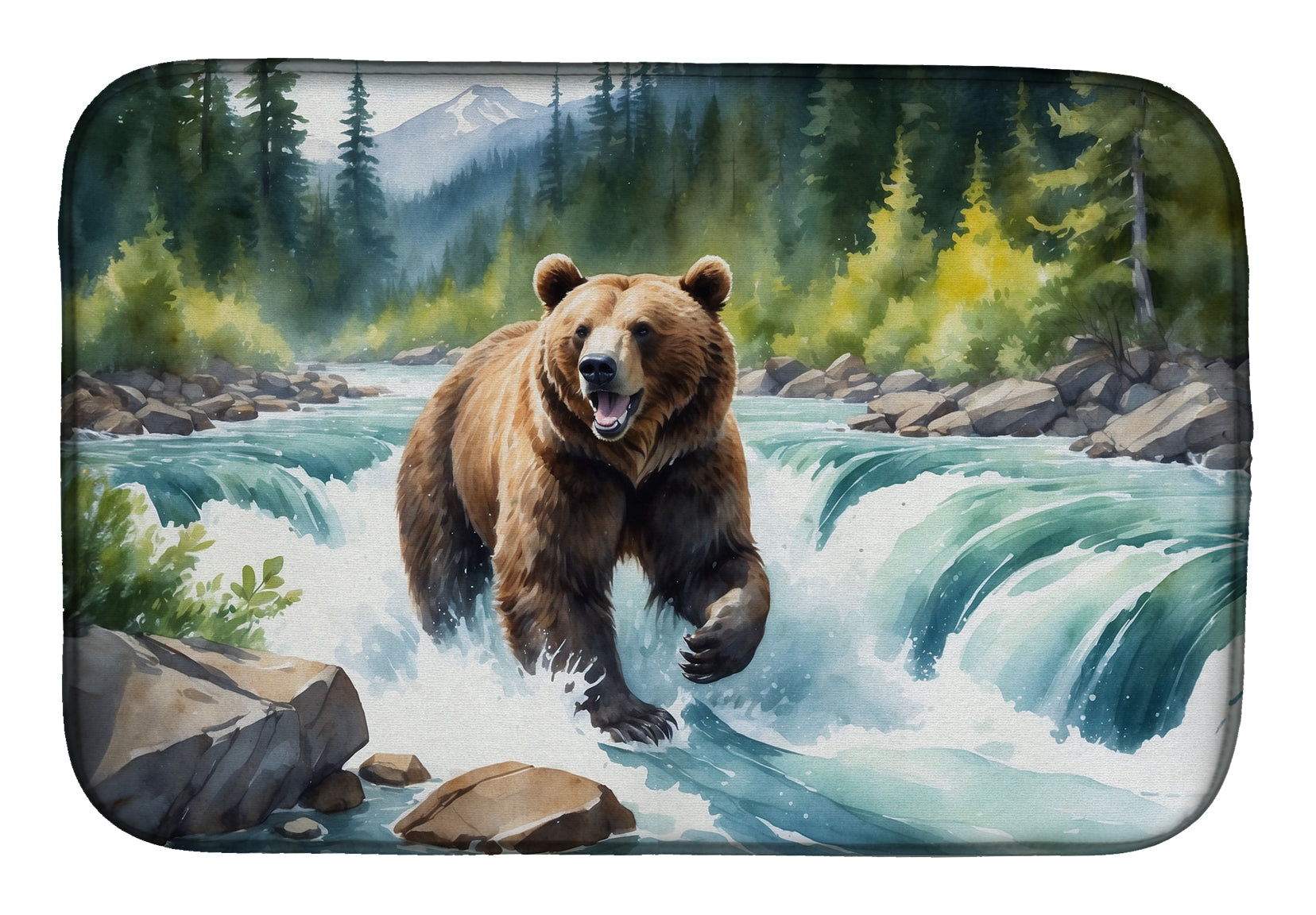 Alaskan Wilderness Grizzly Bear Dish Drying Mat Absorbent Dish Drying Mat Pad for Kitchen Counter Dish Drainer Mat for Countertop, 14 x 21", Multicolor