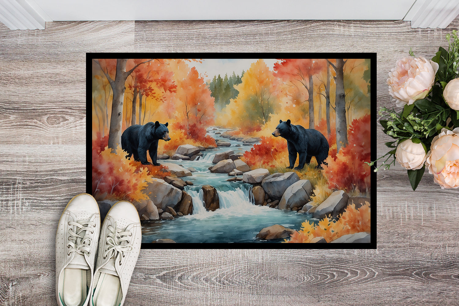 Bears Autumn in the Woods Doormat Indoor Outdoor 24H X 36W Front Door Mat Rugs for Entryway, Non Slip Washable Low Pile,
