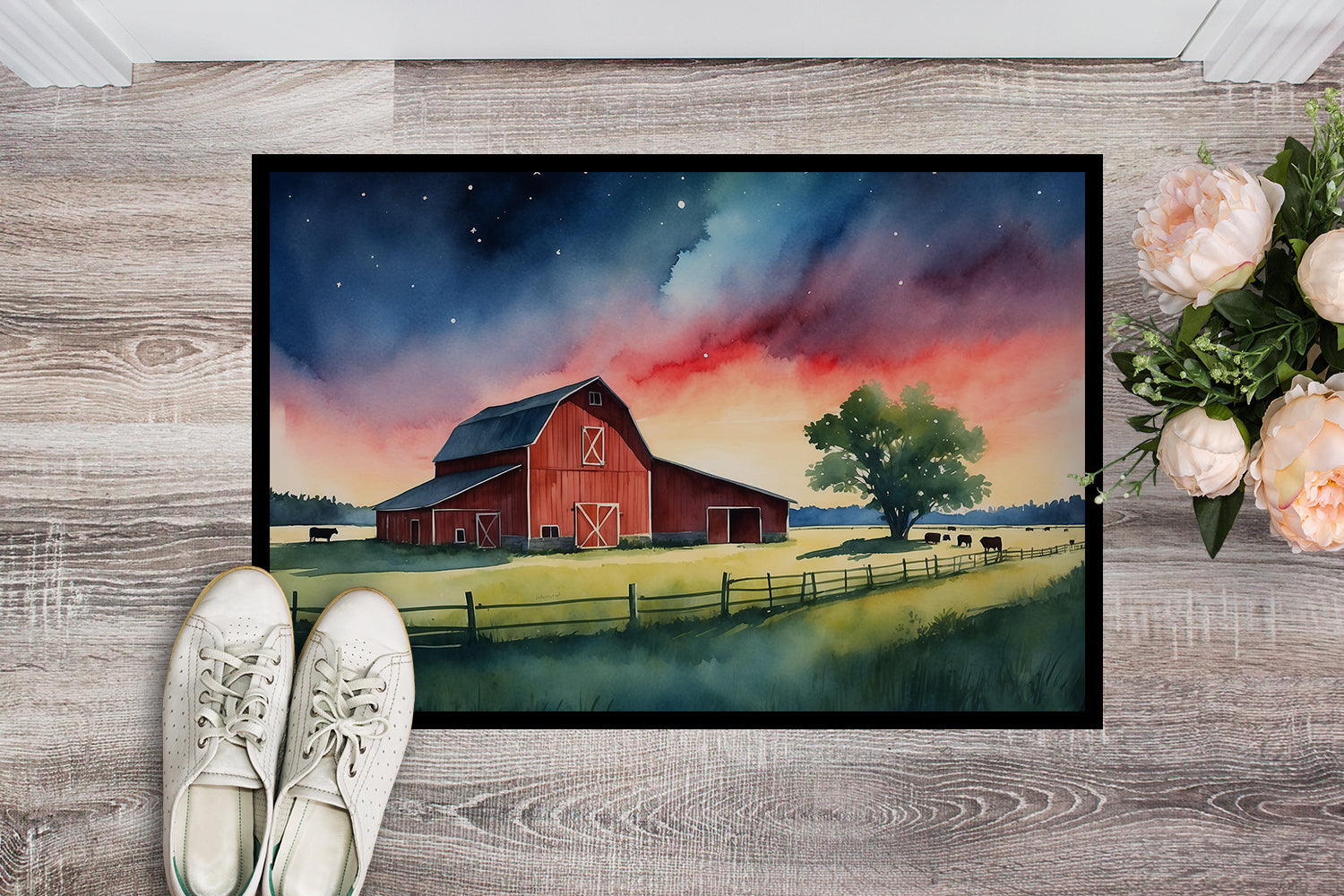 Barn at Twilight Doormat Indoor Outdoor 24H X 36W Front Door Mat Rugs for Entryway, Non Slip Washable Low Pile,