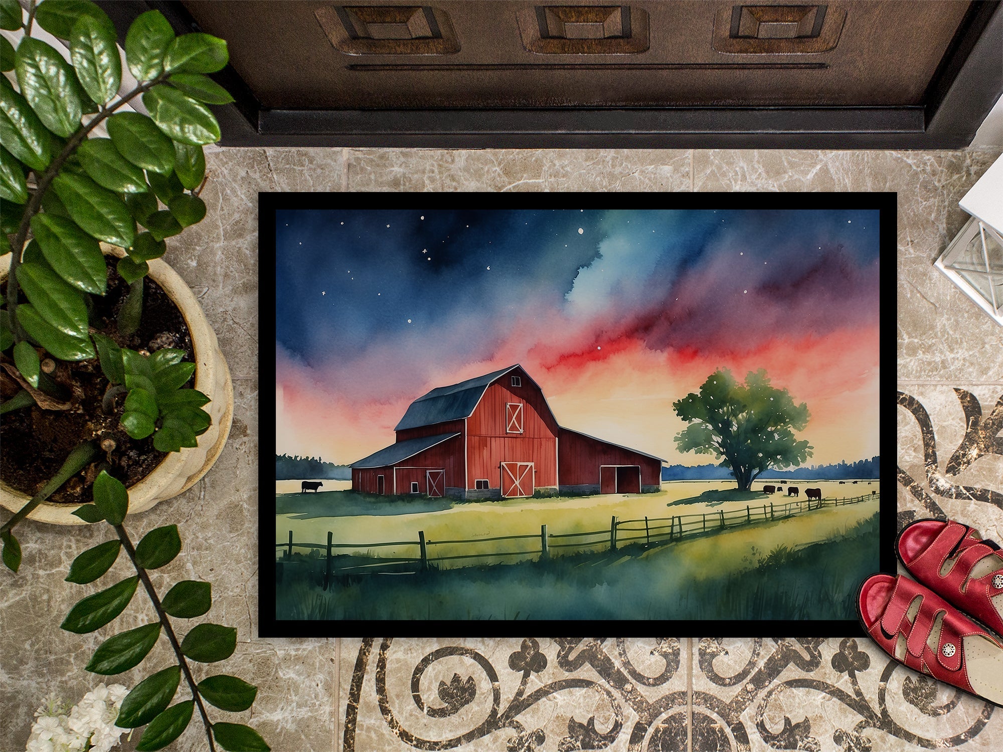 Barn at Twilight Doormat Indoor Outdoor 24H X 36W Front Door Mat Rugs for Entryway, Non Slip Washable Low Pile,