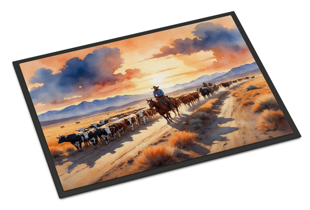 Cattle Drive at Sunset Doormat Indoor Outdoor 24H X 36W Front Door Mat Rugs for Entryway, Non Slip Washable Low Pile,