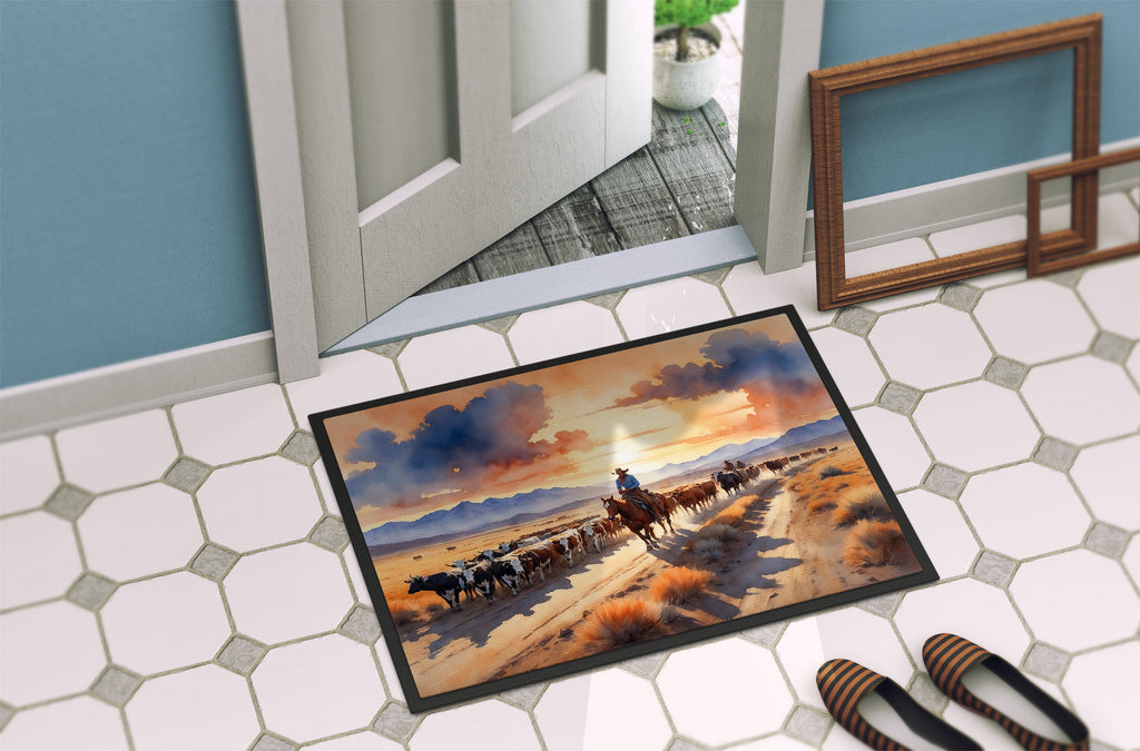 Cattle Drive at Sunset Doormat Indoor Outdoor 18H X 27W Front Door Mat Rugs for Entryway, Non Slip Washable