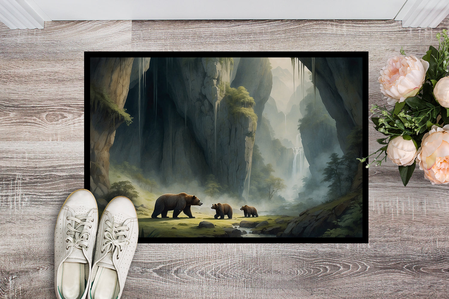 Cave Bears Doormat Indoor Outdoor 24H X 36W Front Door Mat Rugs for Entryway, Non Slip Washable Low Pile,