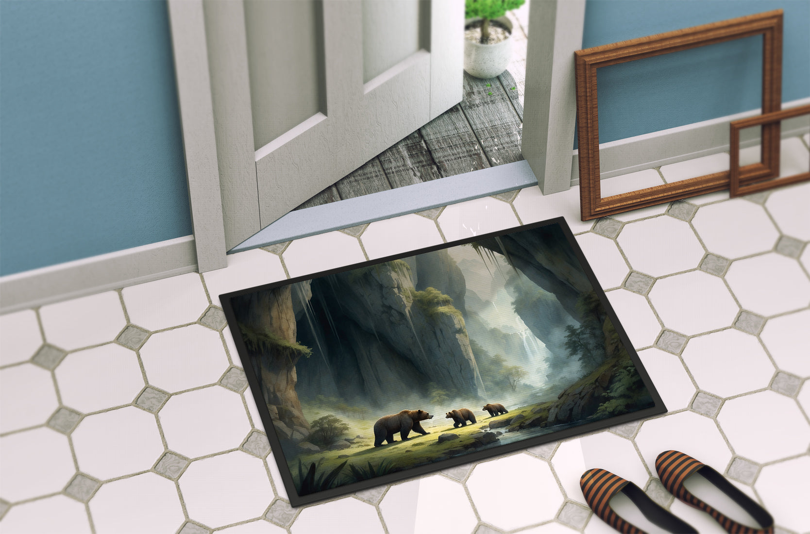 Cave Bears Doormat Indoor Outdoor 18H X 27W Front Door Mat Rugs for Entryway, Non Slip Washable