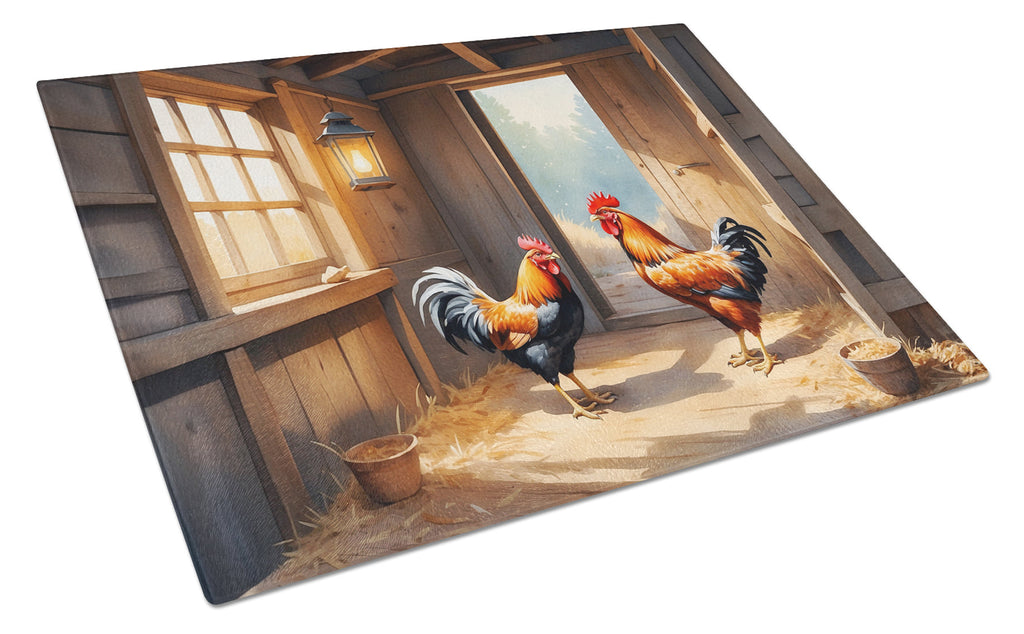 Chickens in the Coop Cutting Board Tempered Glass Kitchen Cutting Surface, Heat Resistant Chopping, Non-Slip Feet, Food Prep & Serving