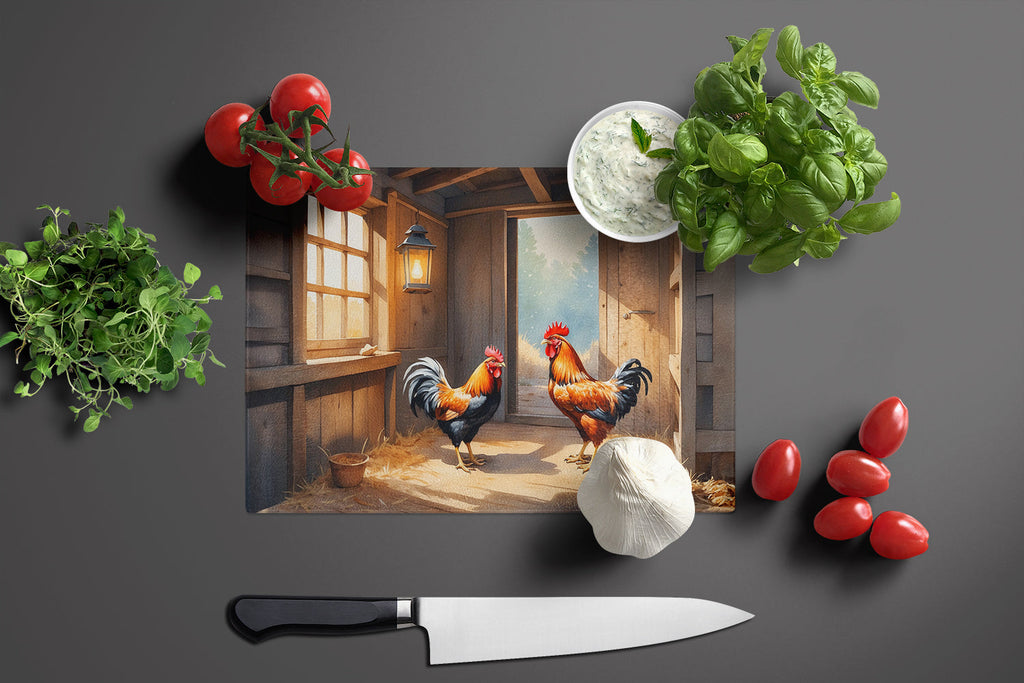 Chickens in the Coop Cutting Board Tempered Glass Kitchen Cutting Surface, Heat Resistant Chopping, Non-Slip Feet, Food Prep & Serving