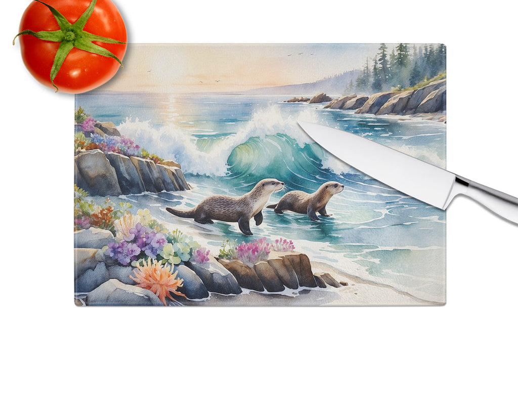 Coastal Wildlife Seals Cutting Board Tempered Glass Kitchen Cutting Surface, Heat Resistant Chopping, Non-Slip Feet, Food Prep & Serving