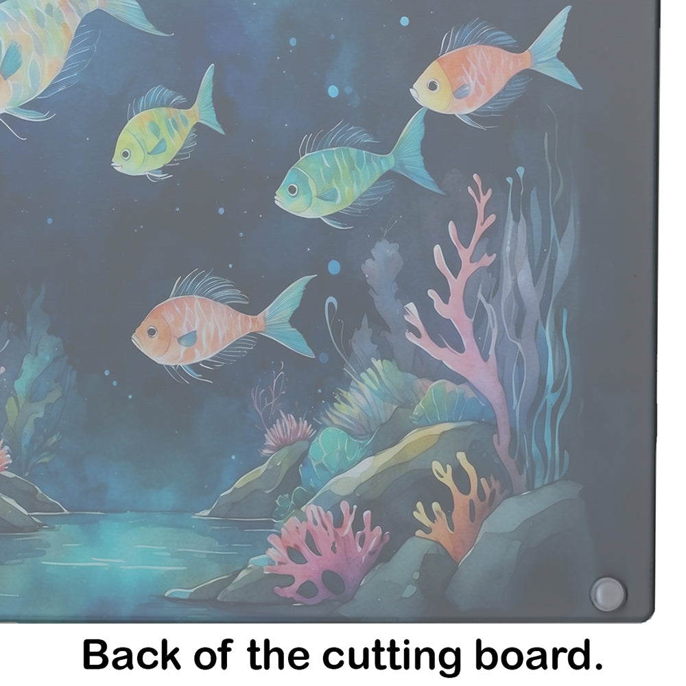 Bioluminescent Fish Cutting Board Tempered Glass Kitchen Cutting Surface, Heat Resistant Chopping, Non-Slip Feet, Food Prep & Serving