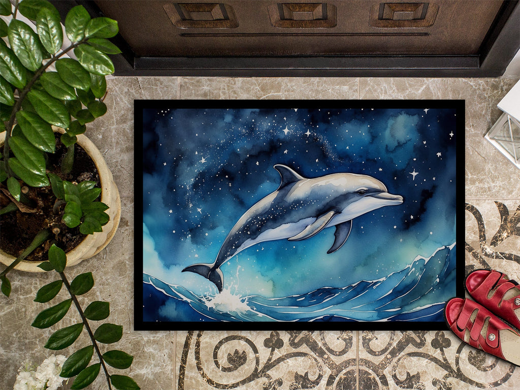 Dolphin in a Starry Sea Doormat Indoor Outdoor 24H X 36W Front Door Mat Rugs for Entryway, Non Slip Washable Low Pile,