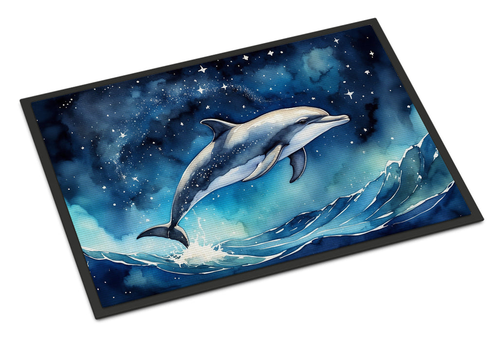 Dolphin in a Starry Sea Doormat Indoor Outdoor 18H X 27W Front Door Mat Rugs for Entryway, Non Slip Washable