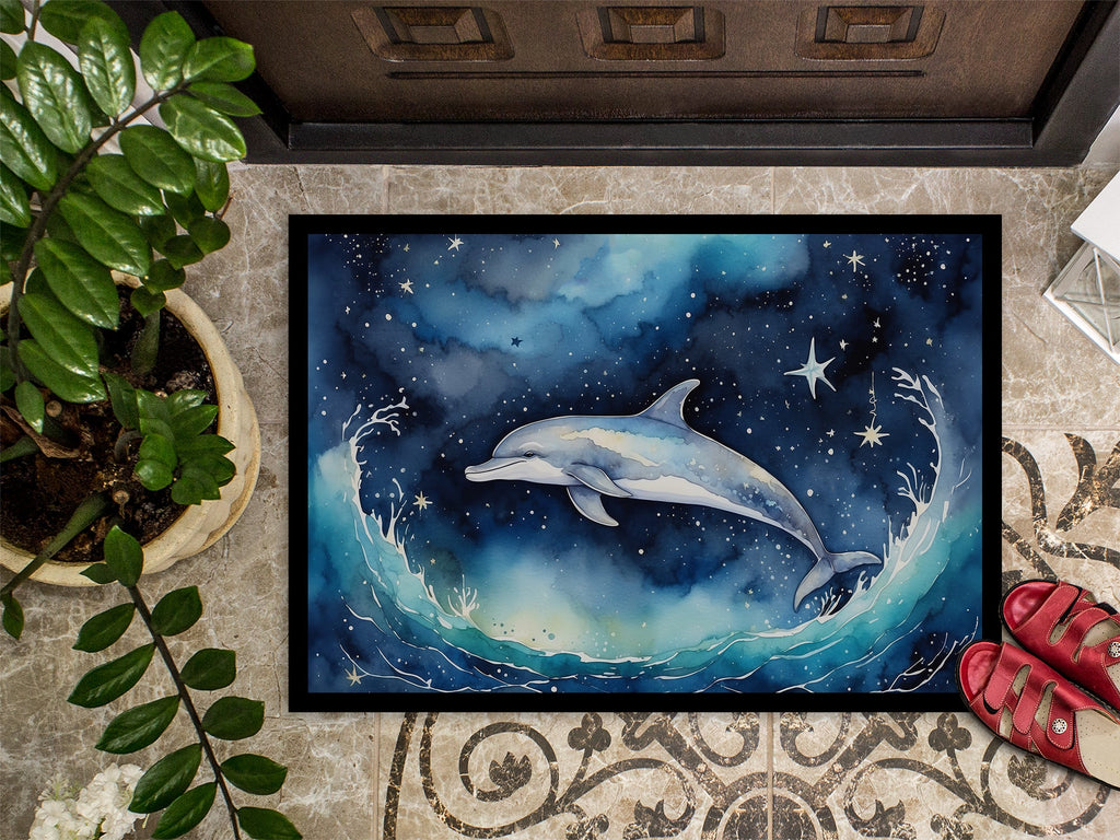 Dolphin in a Starry Sea Doormat Indoor Outdoor 24H X 36W Front Door Mat Rugs for Entryway, Non Slip Washable Low Pile,