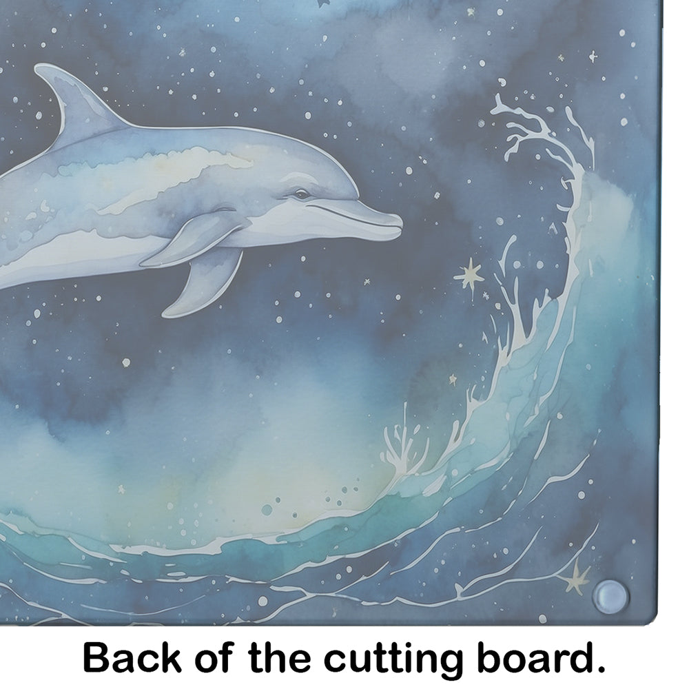 Dolphin in a Starry Sea Cutting Board Tempered Glass Kitchen Cutting Surface, Heat Resistant Chopping, Non-Slip Feet, Food Prep & Serving