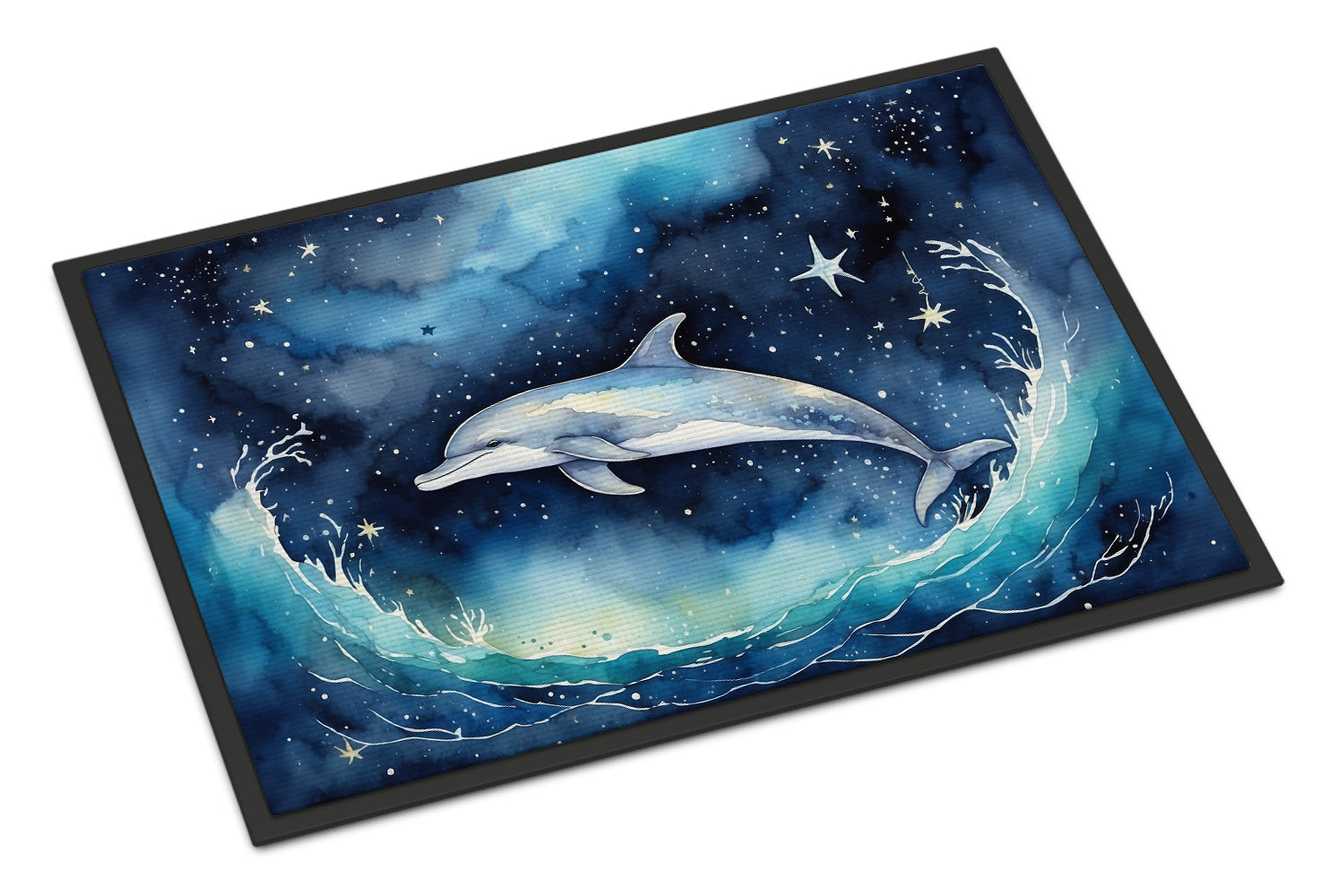 Dolphin in a Starry Sea Doormat Indoor Outdoor 18H X 27W Front Door Mat Rugs for Entryway, Non Slip Washable