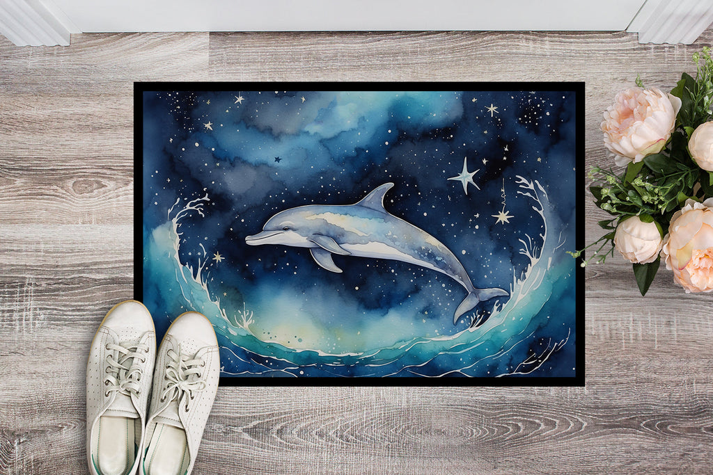 Dolphin in a Starry Sea Doormat Indoor Outdoor 18H X 27W Front Door Mat Rugs for Entryway, Non Slip Washable