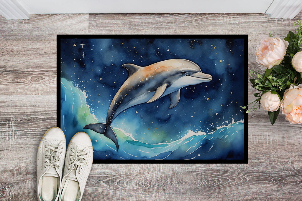 Dolphin in a Starry Sea Doormat Indoor Outdoor 18H X 27W Front Door Mat Rugs for Entryway, Non Slip Washable