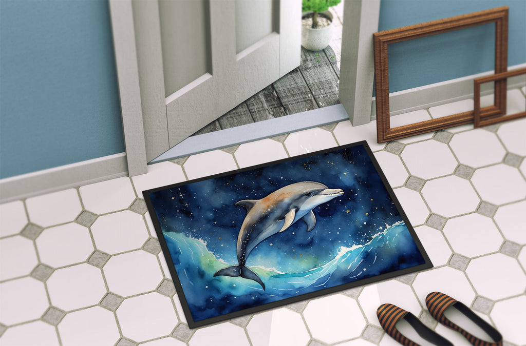 Dolphin in a Starry Sea Doormat Indoor Outdoor 18H X 27W Front Door Mat Rugs for Entryway, Non Slip Washable