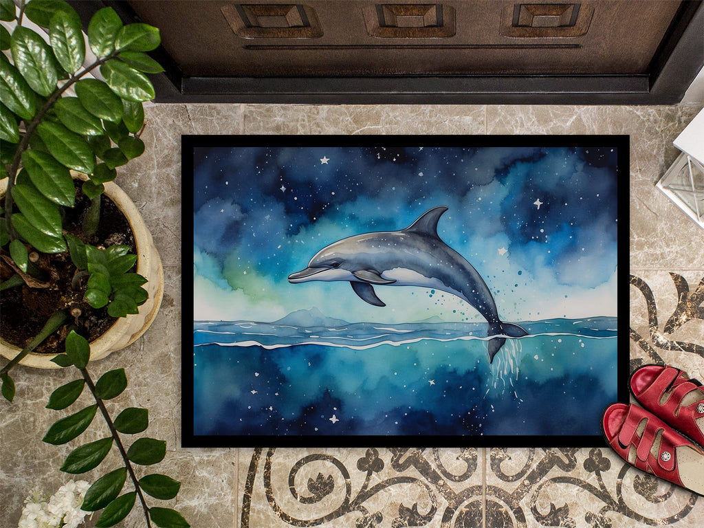 Dolphin in a Starry Sea Doormat Indoor Outdoor 24H X 36W Front Door Mat Rugs for Entryway, Non Slip Washable Low Pile,
