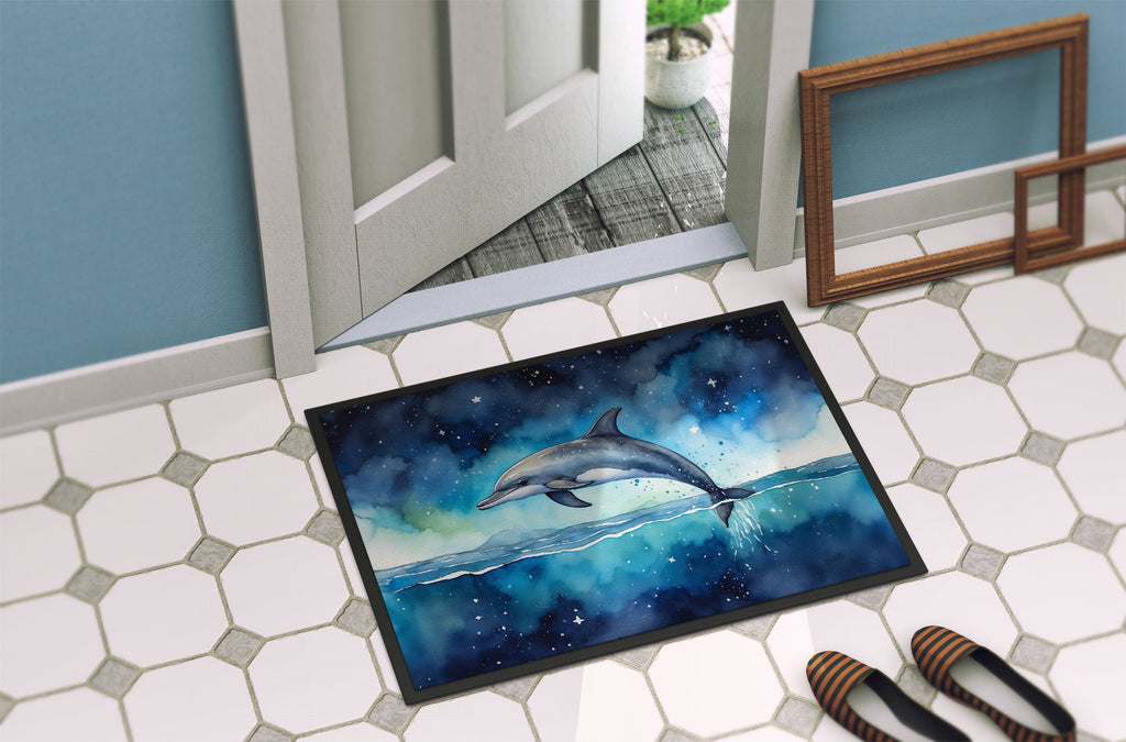 Dolphin in a Starry Sea Doormat Indoor Outdoor 24H X 36W Front Door Mat Rugs for Entryway, Non Slip Washable Low Pile,