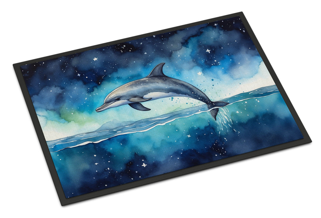 Dolphin in a Starry Sea Doormat Indoor Outdoor 18H X 27W Front Door Mat Rugs for Entryway, Non Slip Washable