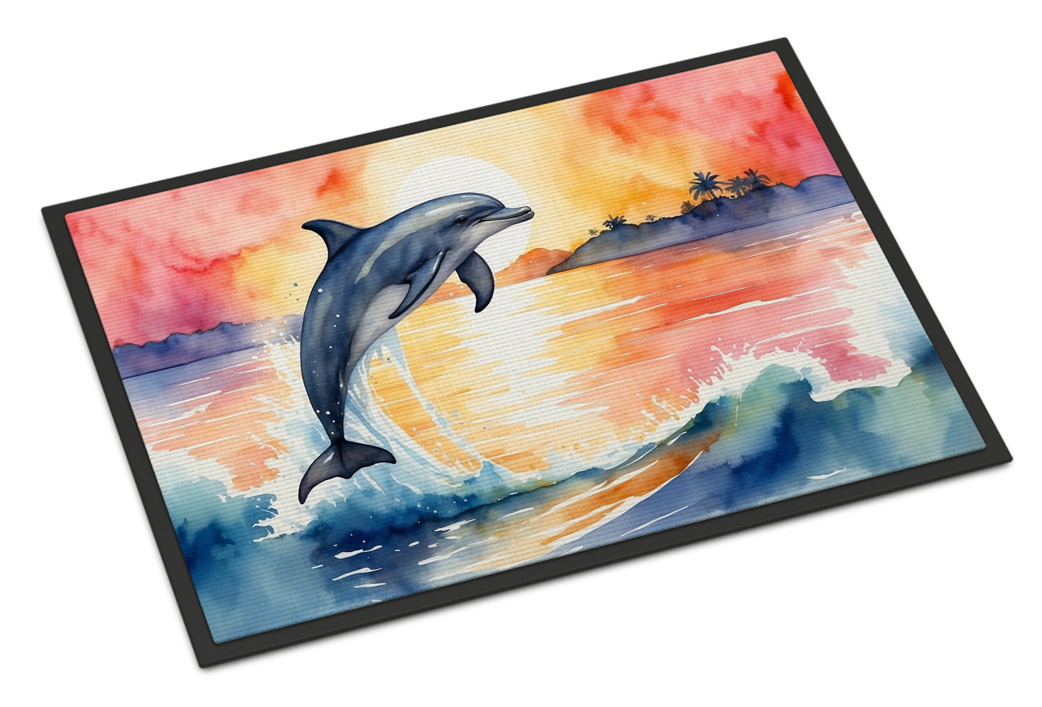Dolphin Leaping at Sunrise Doormat Indoor Outdoor 18H X 27W Front Door Mat Rugs for Entryway, Non Slip Washable