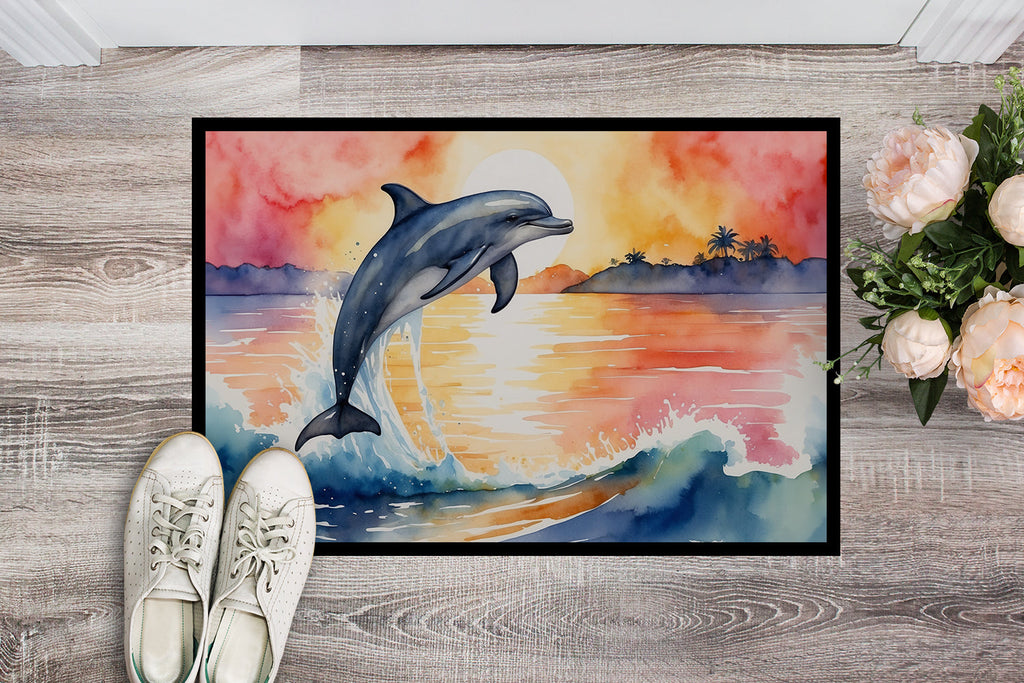 Dolphin Leaping at Sunrise Doormat Indoor Outdoor 18H X 27W Front Door Mat Rugs for Entryway, Non Slip Washable
