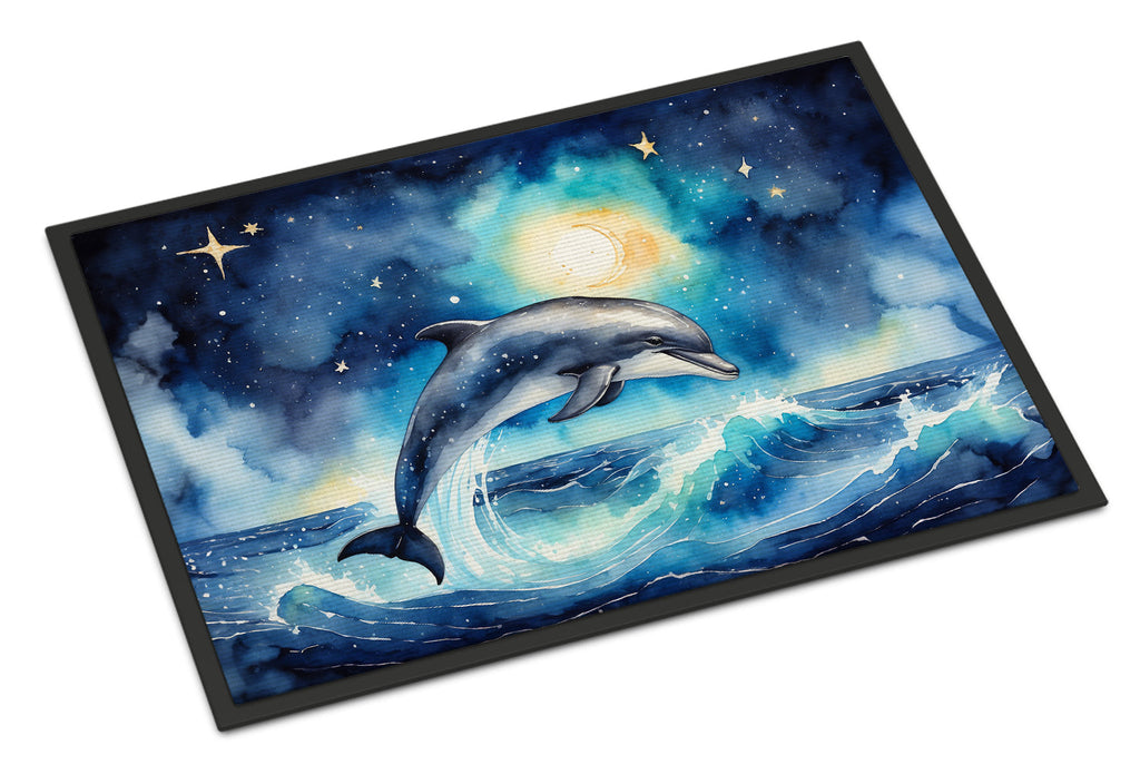 Dolphin in a Starry Sea Doormat Indoor Outdoor 18H X 27W Front Door Mat Rugs for Entryway, Non Slip Washable