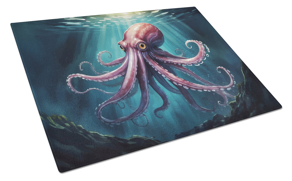 Giant Squid Cutting Board Tempered Glass Kitchen Cutting Surface, Heat Resistant Chopping, Non-Slip Feet, Food Prep & Serving