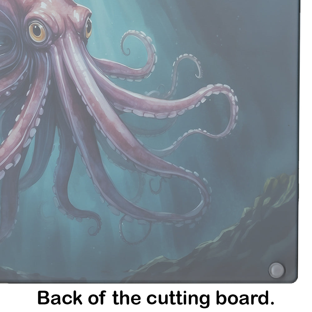 Giant Squid Cutting Board Tempered Glass Kitchen Cutting Surface, Heat Resistant Chopping, Non-Slip Feet, Food Prep & Serving