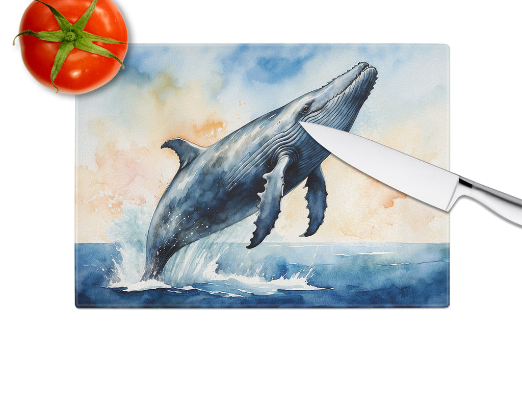 Humpback Whale Breaching Cutting Board Tempered Glass Kitchen Cutting Surface, Heat Resistant Chopping, Non-Slip Feet, Food Prep & Serving
