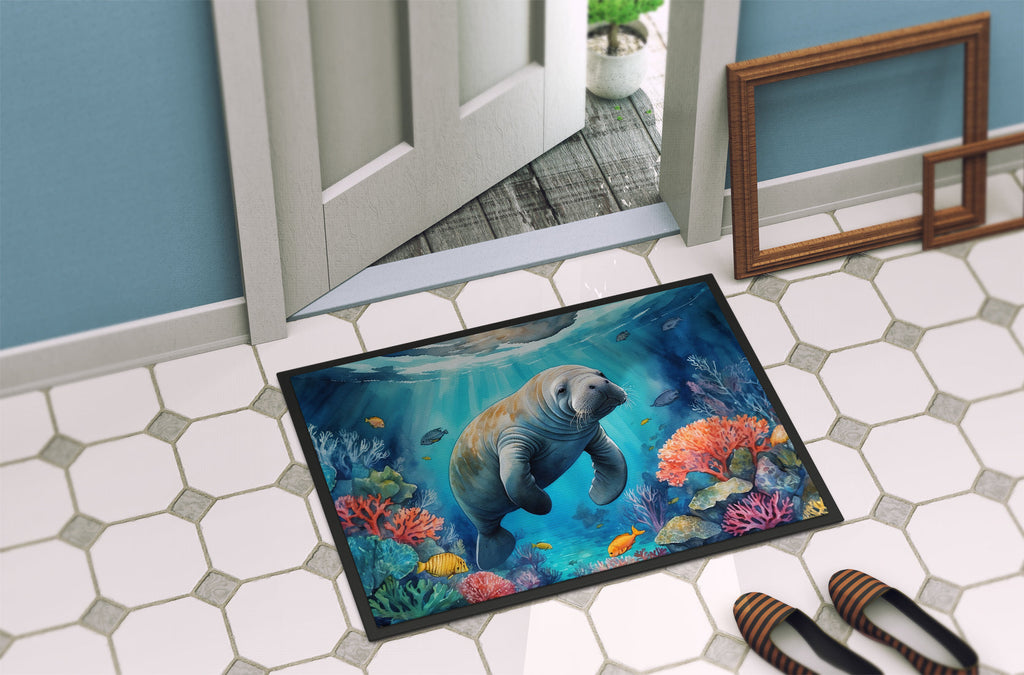 Manatee and Coral Reefs Doormat Indoor Outdoor 18H X 27W Front Door Mat Rugs for Entryway, Non Slip Washable