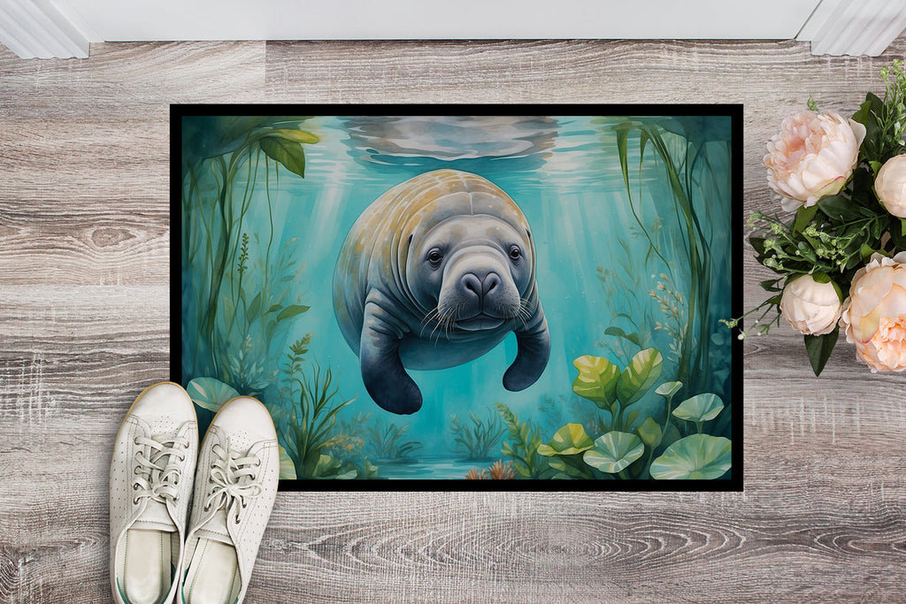 Manatee in a Crystal-Clear Spring Doormat Indoor Outdoor 24H X 36W Front Door Mat Rugs for Entryway, Non Slip Washable Low Pile,